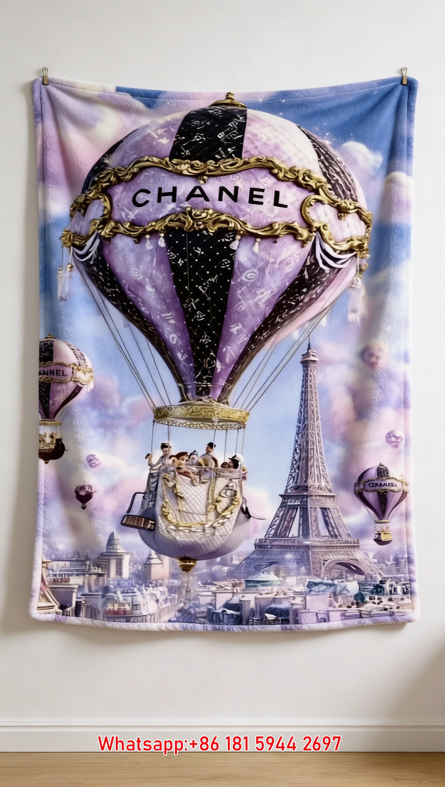 Luxury Paris Chanel Hot Air Balloon Flannel Throw Blanket IMG_7222